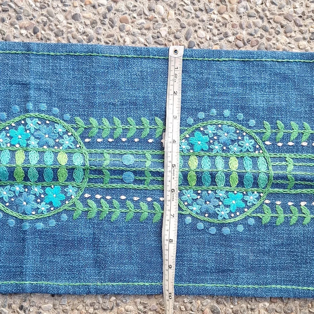 Vintage 70s Small Side Table Runner Hand Embroidered Hemp Boho Handmade